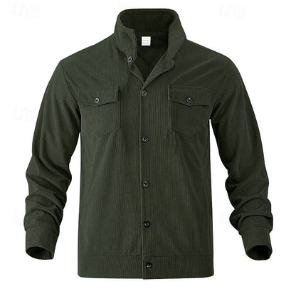 Kessoro Men's Ribbed Lapel-Collar Utility Jacket in apricot, black, army green and more colours, image 11 of 16.