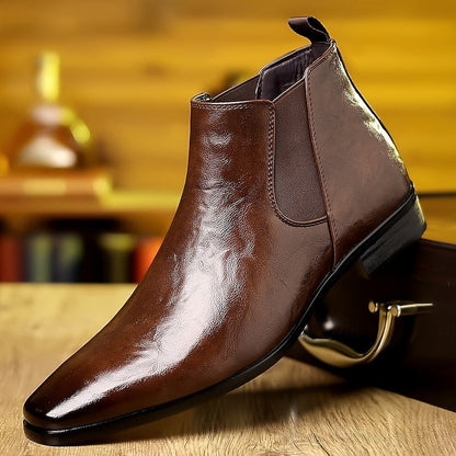 Kessoro men's polished slip-on ankle Chelsea boots in brown and black - view 1