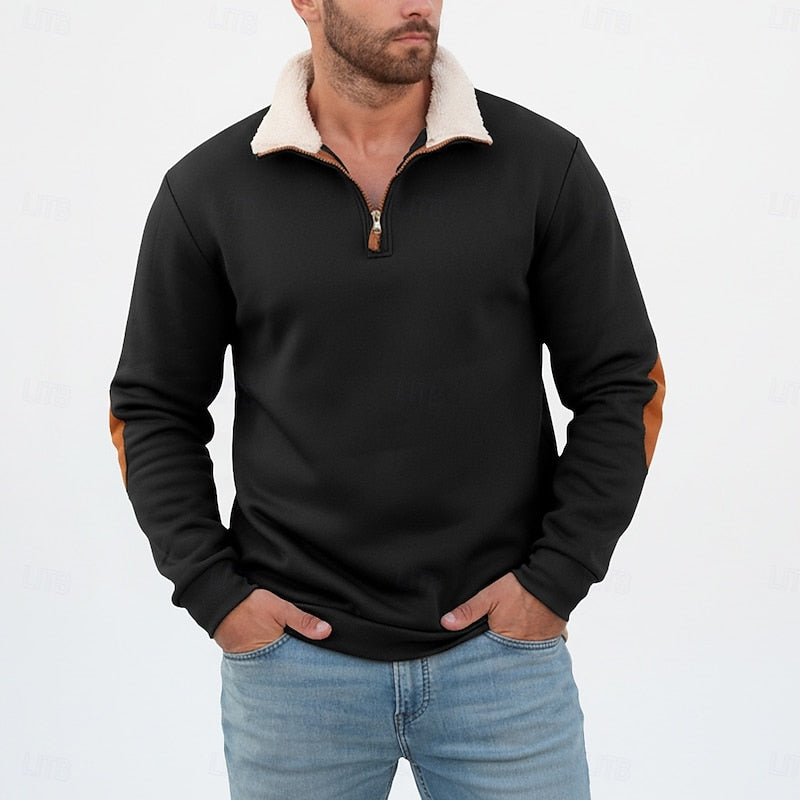 Kessoro men's standing collar half-zip pullover sweater in black, khaki, light grey, dark grey and navy blue
