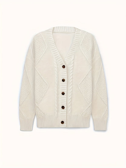 Kessoro women's cozy cable-knit button-front cardigan in pink and apricot