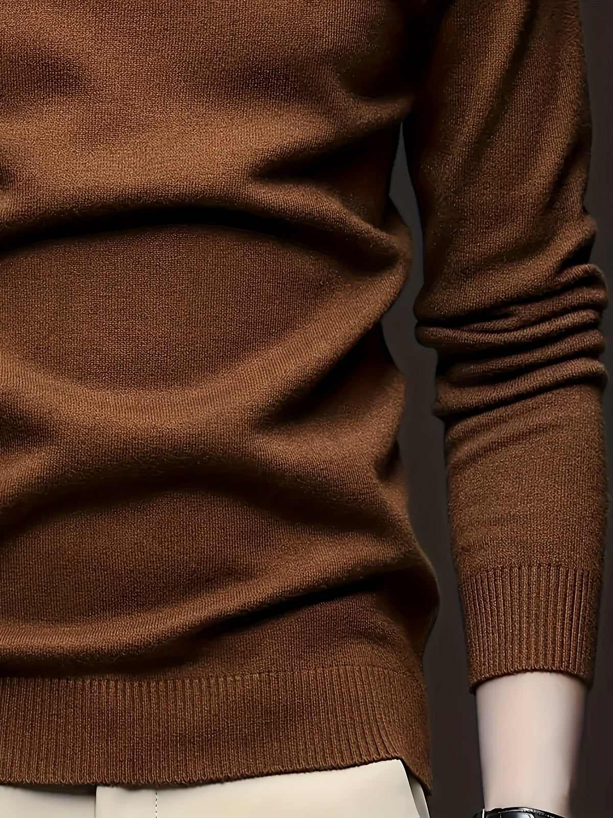 Men's refined ribbed roll-neck high-neck sweater in black, white, bronze and blue, back view 2
