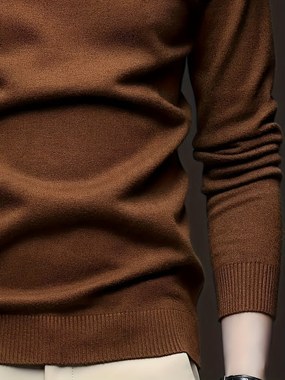 Men's refined ribbed roll-neck high-neck sweater in black, white, bronze and blue, back view 2