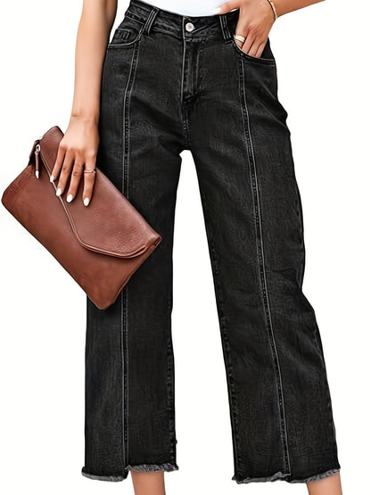 Kessoro women's high-waist cropped straight-leg jeans in royal blue and black - product view 7