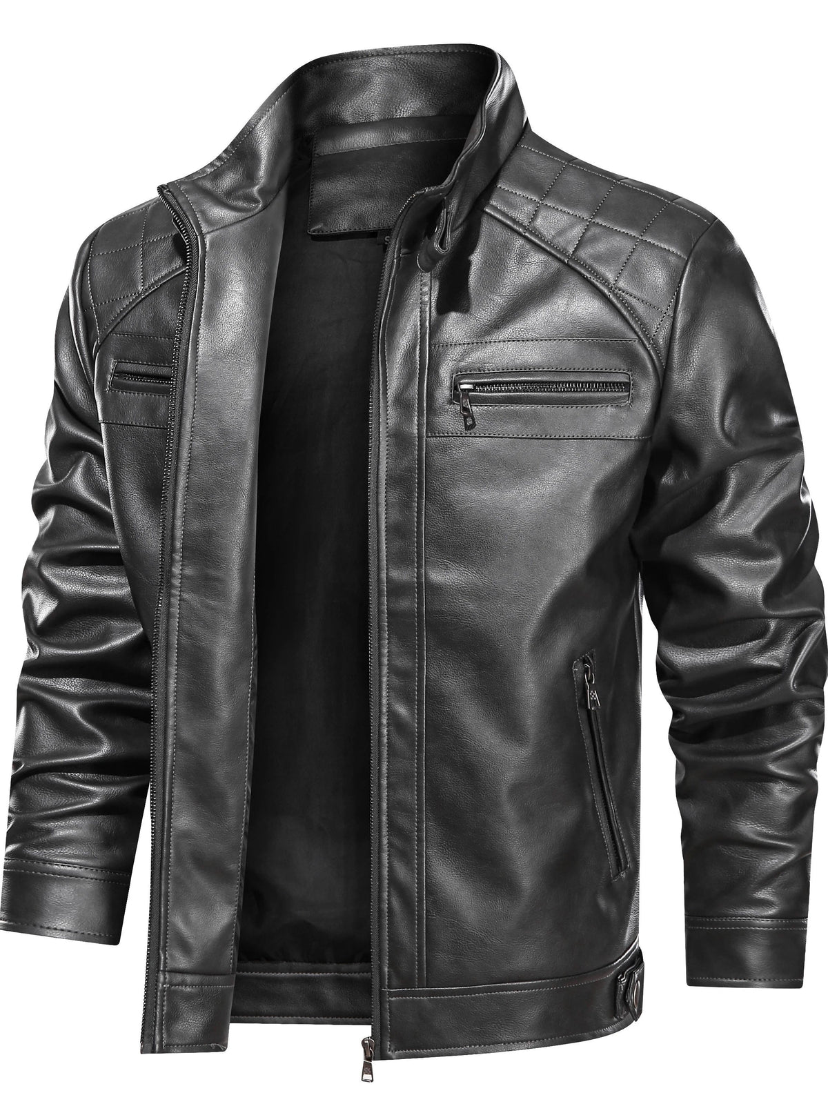 Kessoro stand collar zip-front biker jacket for men in Black, view 4