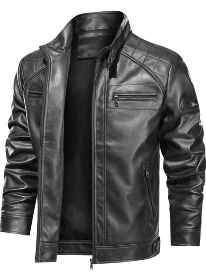 Kessoro stand collar zip-front biker jacket for men in Black, view 4