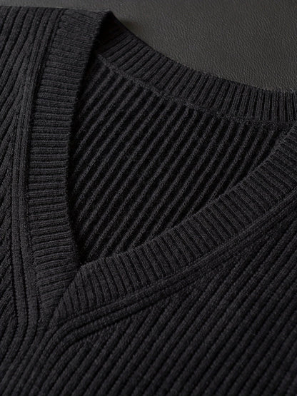 Kessoro Men's Classic V-Neck Ribbed Sweater Vest in black - men's apparel, view 5 of 7