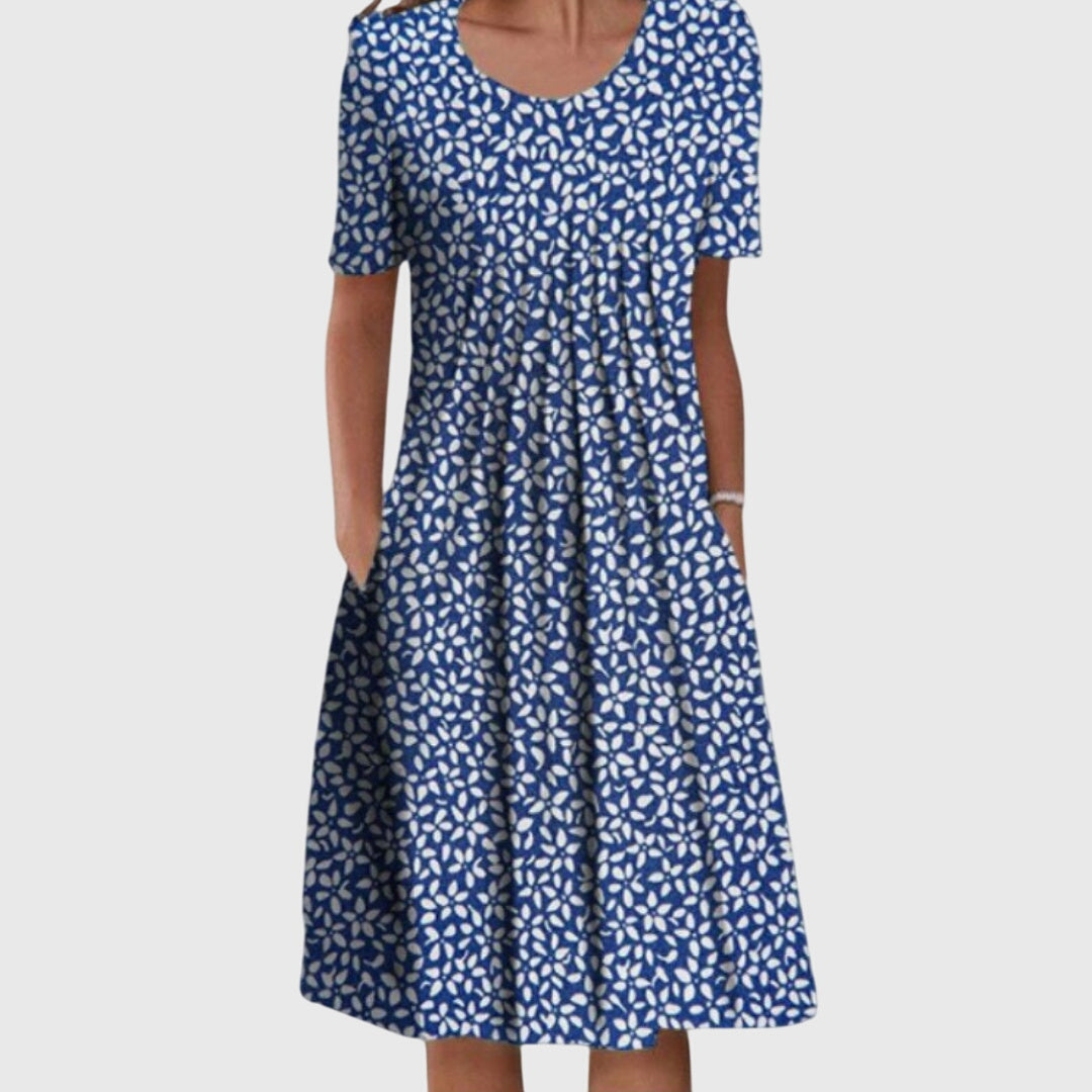 Kessoro women's round neck floral print layered dress in red flowers, yellow flowers, light blue and blue