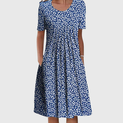 Kessoro women's round neck floral print layered dress in red flowers, yellow flowers, light blue and blue