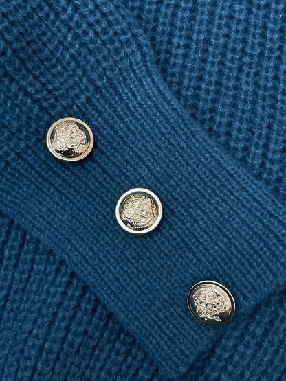 Kessoro women's sea blue button-trim V-neck knit pullover sweater - view 3 of 3