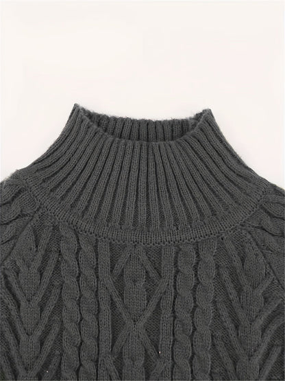 Kessoro women's textured cable-knit half-collar sweater in navy, black, dark grey, khaki and green