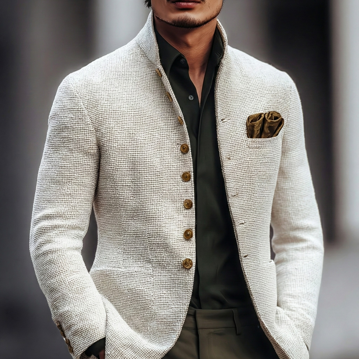 Kessoro Men's Single-Breasted Cotton-Blend Cardigan — view 2