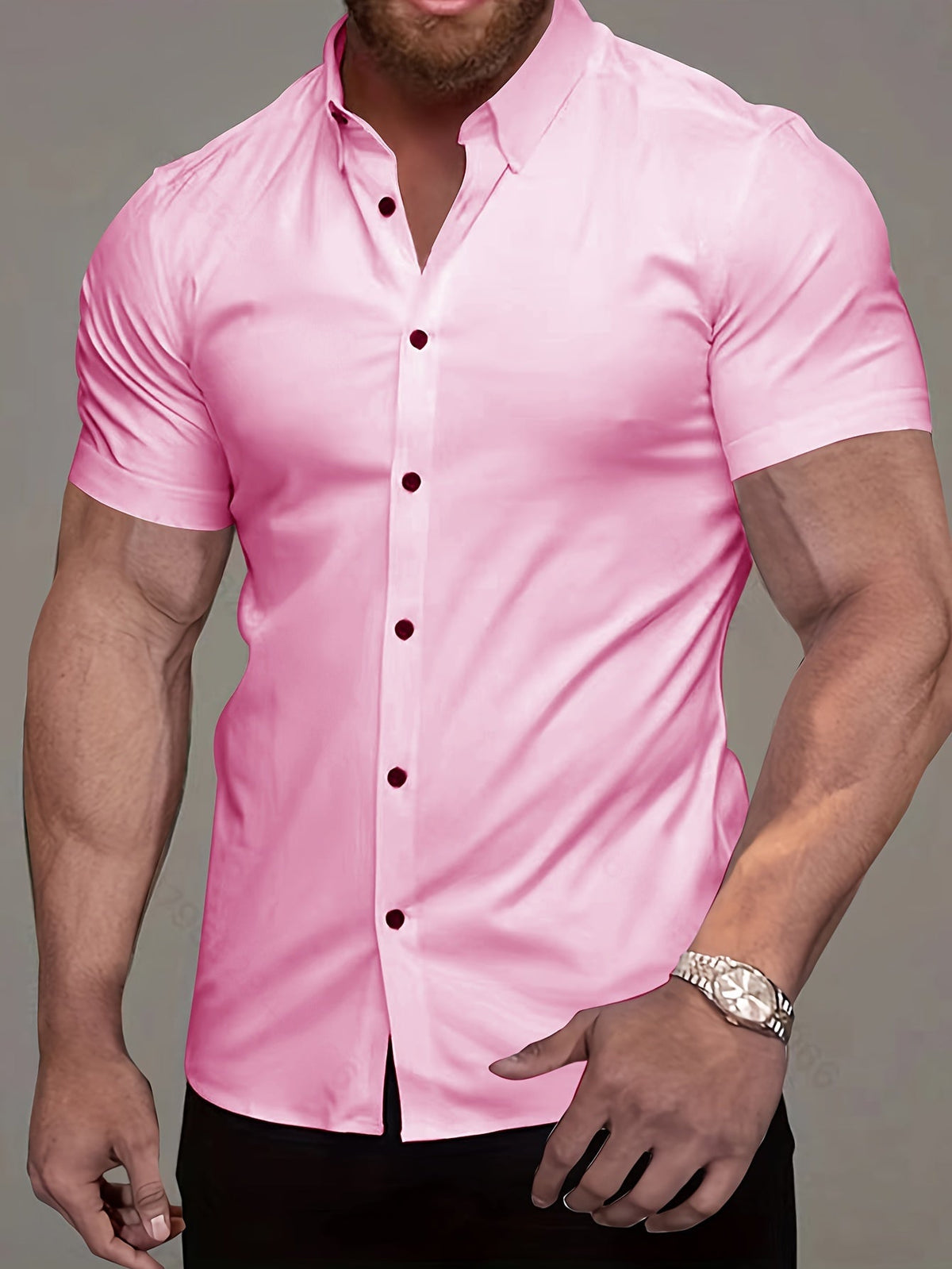 Kessoro men's refined short-sleeve button-up shirt shown in eleven colourways including white, black, navy and army green on a male model