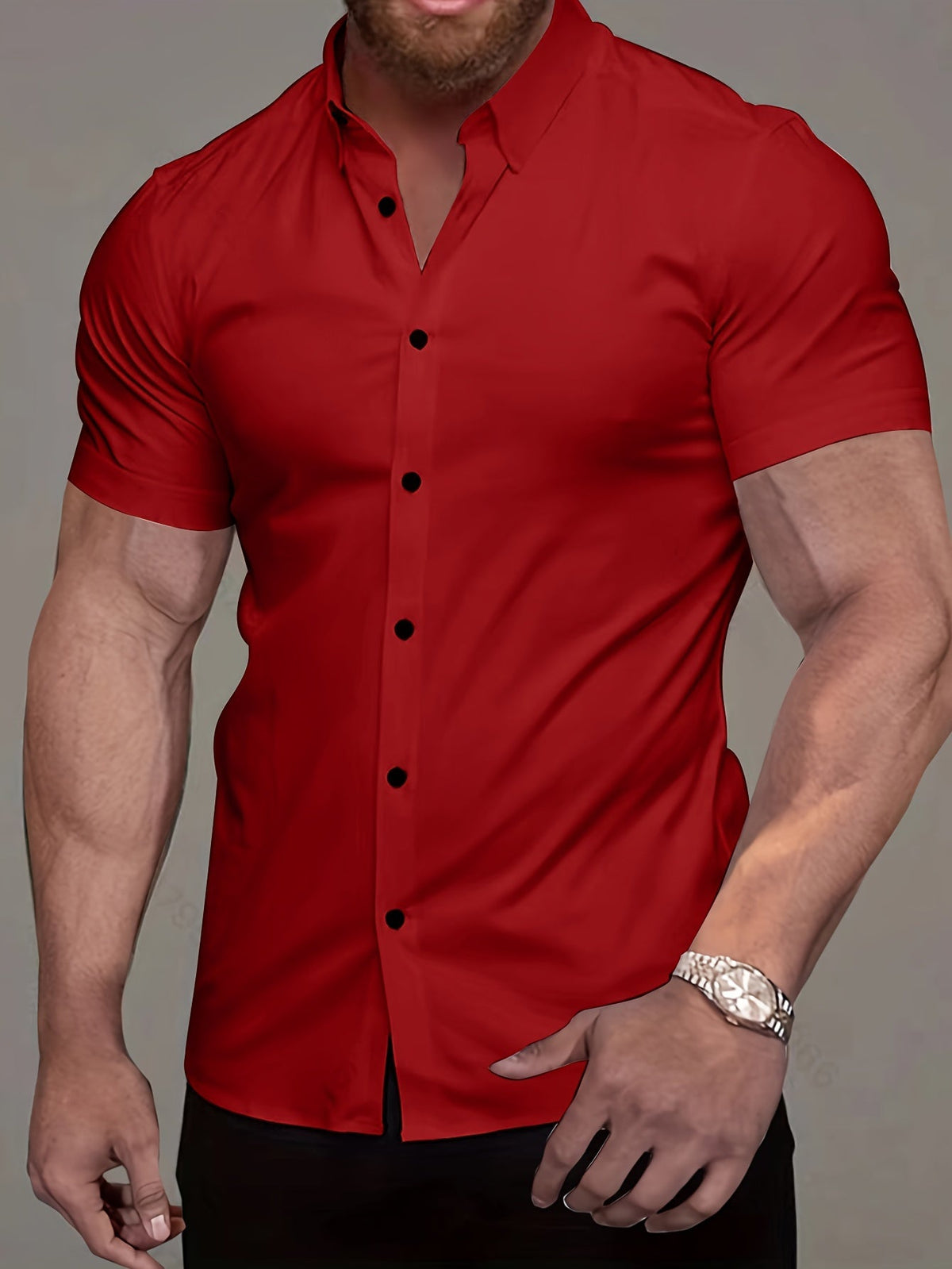 Kessoro men's refined short-sleeve button-up shirt shown in eleven colourways including white, black, navy and army green on a male model