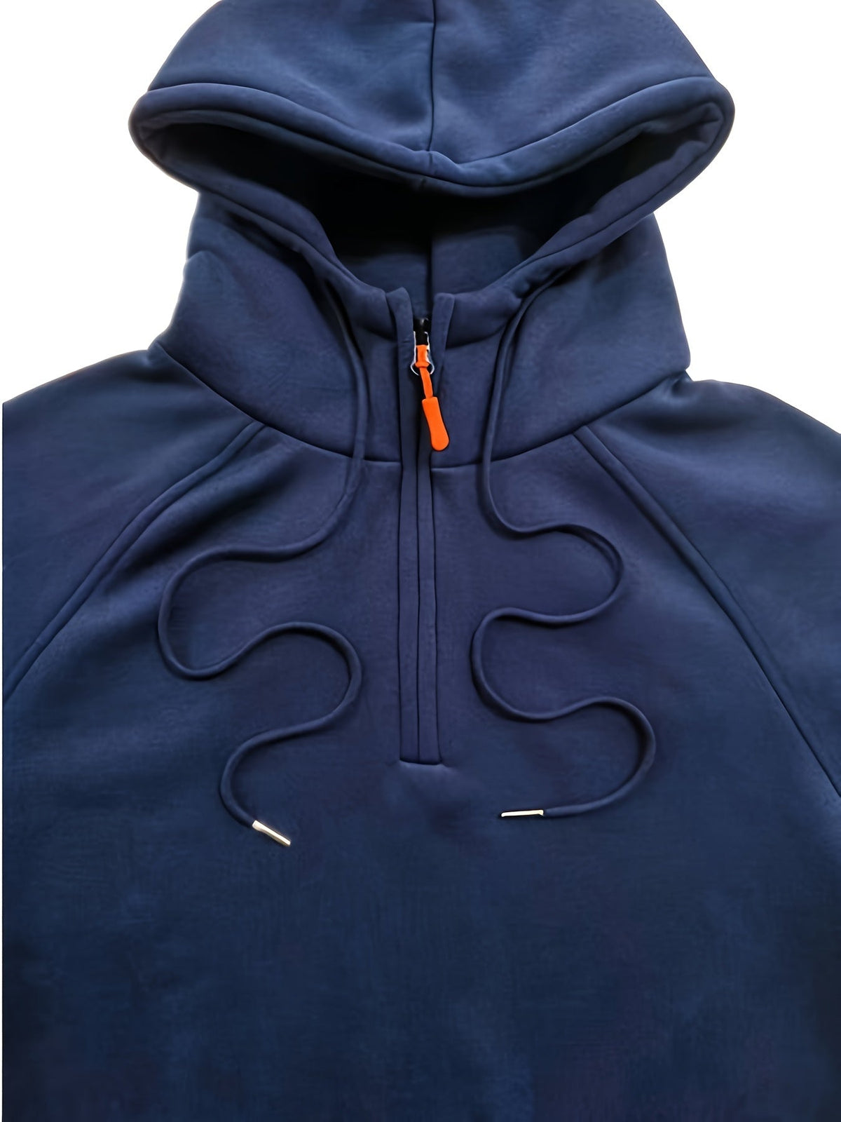 Men's utility quarter-zip hoodie in black, navy, khaki and burgundy with pocket detail, colour option 3 close-up view