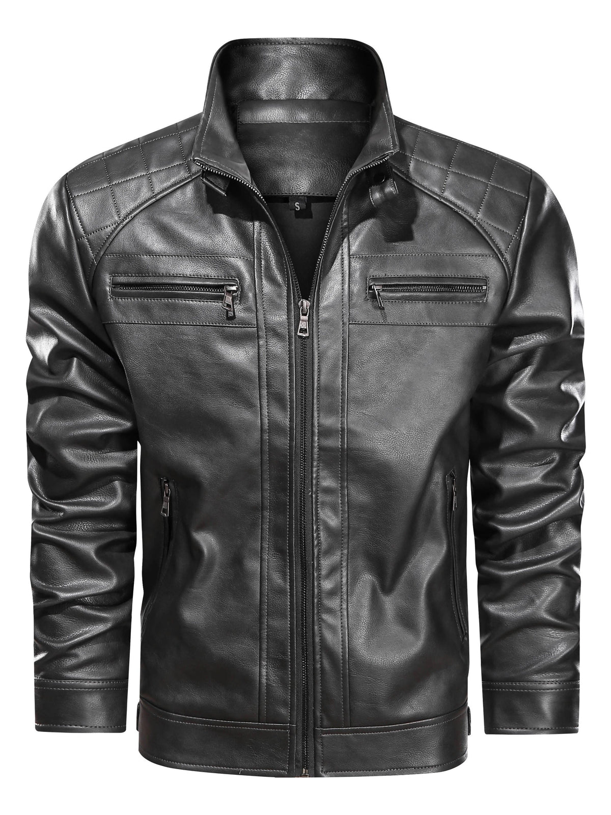 Kessoro stand collar zip-front biker jacket for men in Black, view 3