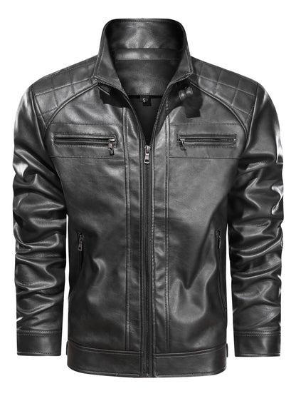 Kessoro stand collar zip-front biker jacket for men in Black, view 3