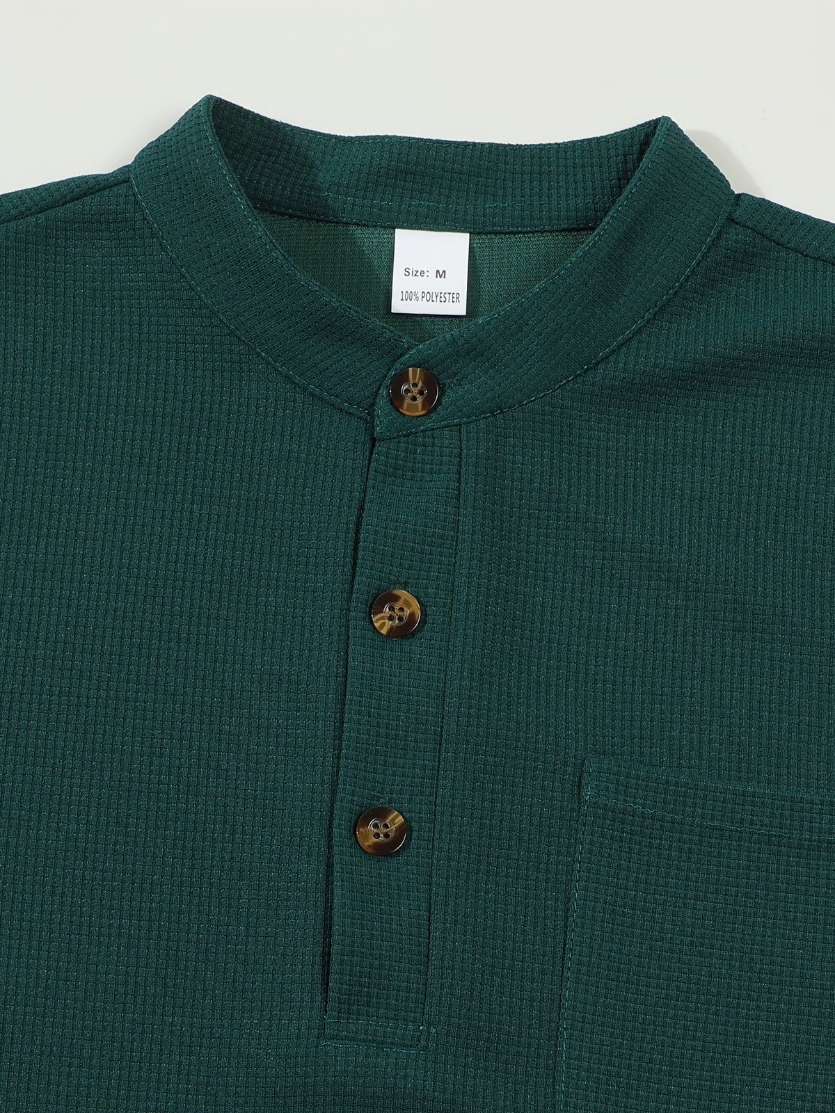 Men's textured long sleeve henley shirt in khaki, white, black, grey and burgundy, colour option 4 side view