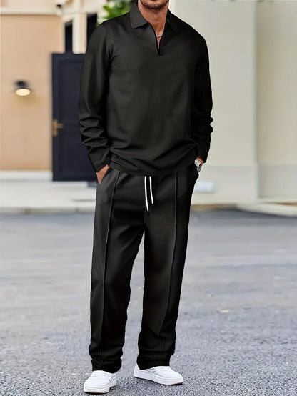 Kessoro Men's Waffle-Knit Two-Piece Outfit Set in white and black, image 12 of 21.