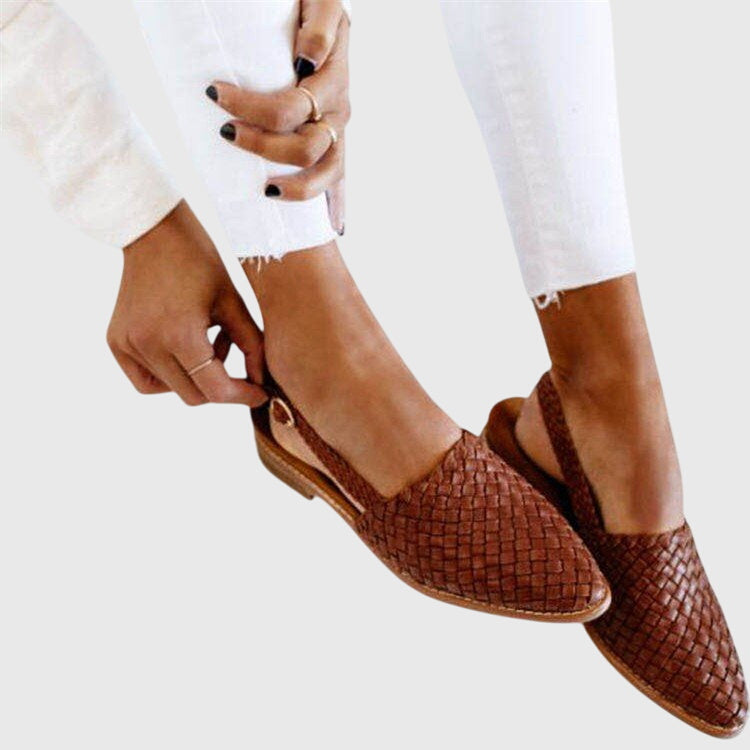 Women's woven pointed-toe slip-on flats in light brown, red, white, black, blue and green — Kessoro, image 8 of 8