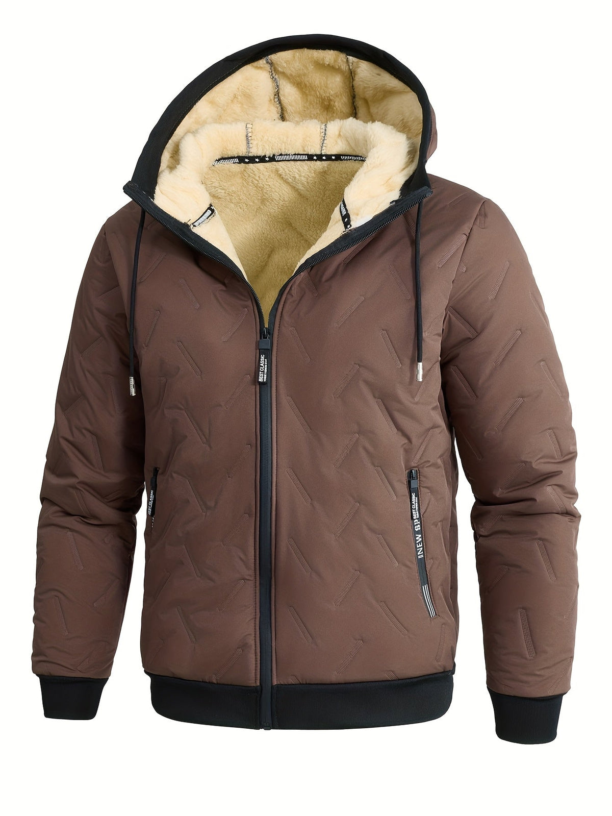 Kessoro men's hooded plush-lined winter jacket in yellowish brown - product view 2