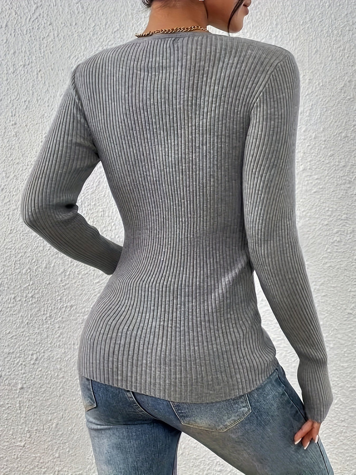 Kessoro women's grey ribbed half-button slim fit top - view 1 of 5