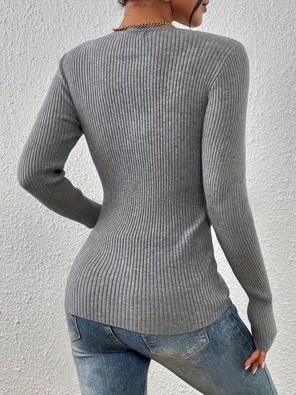 Kessoro women's grey ribbed half-button slim fit top - view 1 of 5