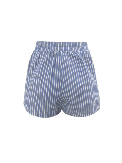 Kessoro women's relaxed wide-leg elastic-waist shorts in grey, red, blue and yellow summer colours