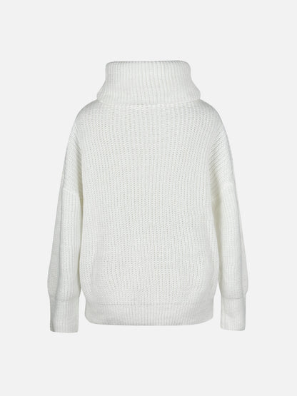 Kessoro women's cowl neck relaxed knit sweater in white and sea blue - view 6 of 9