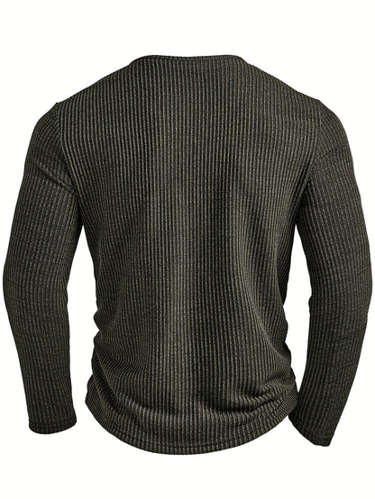 Kessoro men's ribbed textured long-sleeve henley shirt in dark grey, dark brown, army green and white