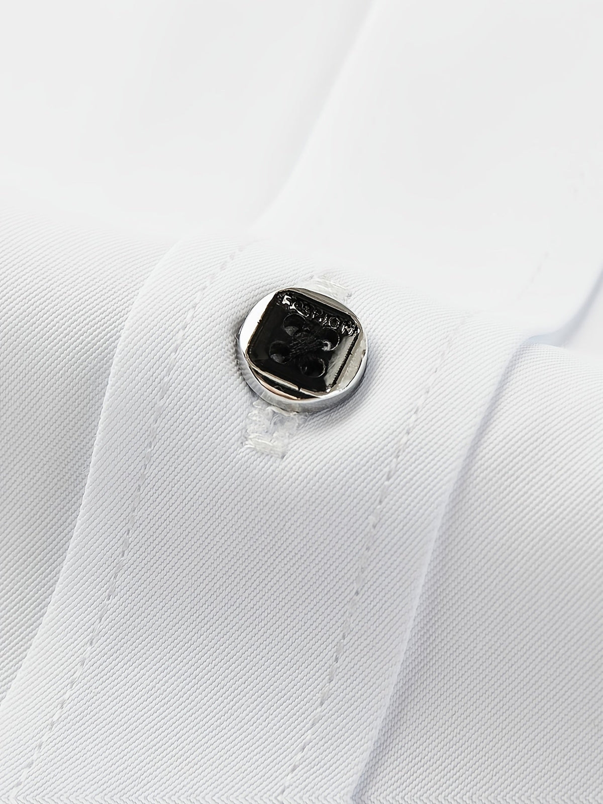 Men's tailored long-sleeve button-up shirt in sky blue, light grey and white, colour option 2 close-up view
