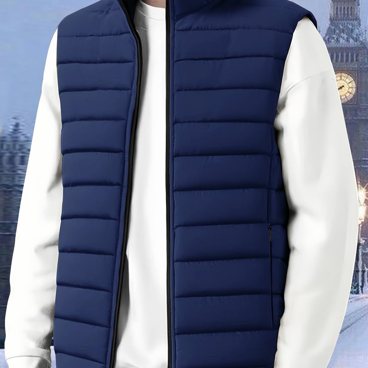 Kessoro Men's Quilted Stand-Collar Puffer Vest in military green and royal blue - men's apparel, view 10 of 19