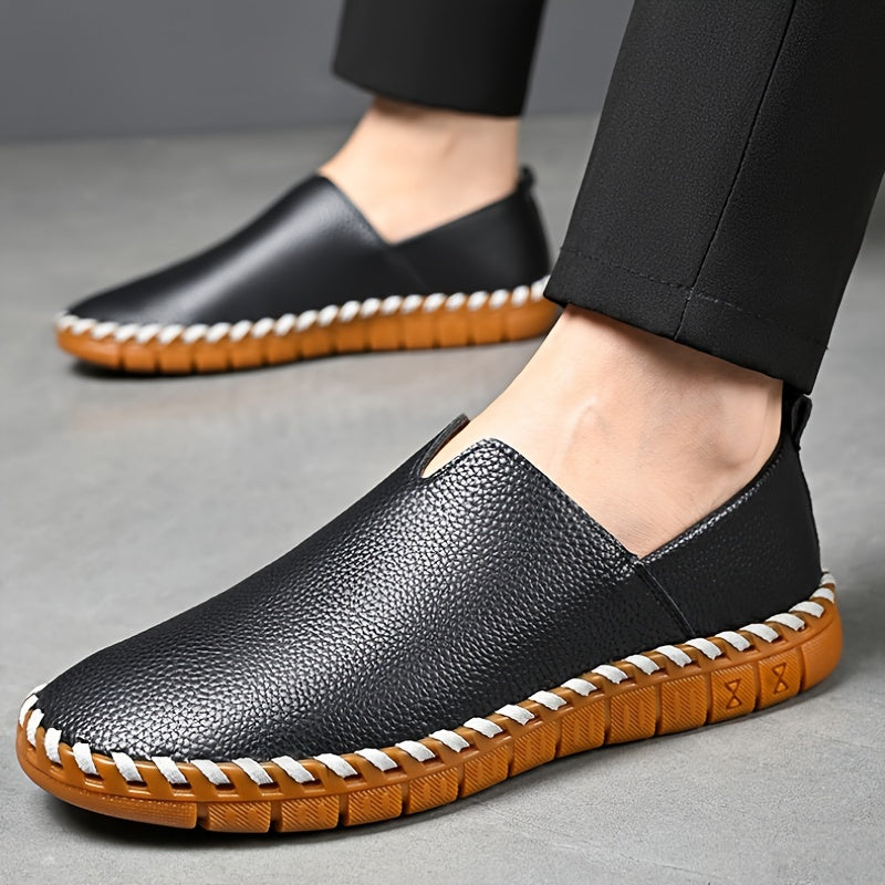 Kessoro men's hand-stitched breathable slip-on loafers in black and white – view 3