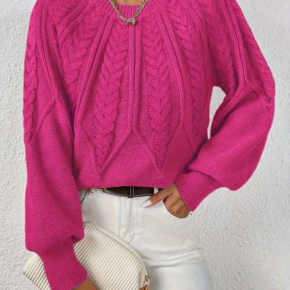 Kessoro women's cable-knit round-neck sweater in neutral and jewel-tone colourways, women's knitwear — view 23 of 23