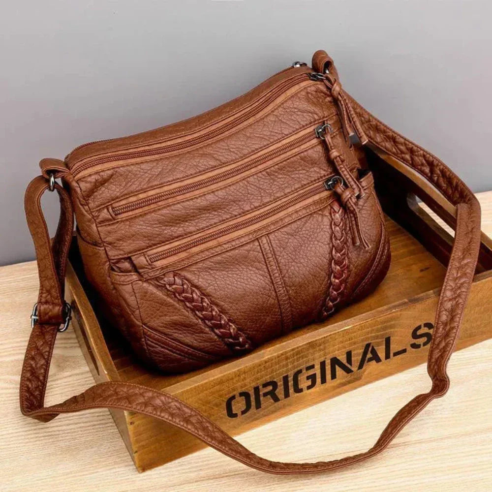 Kessoro women's retro micro-suede lined shoulder bag in brown and black