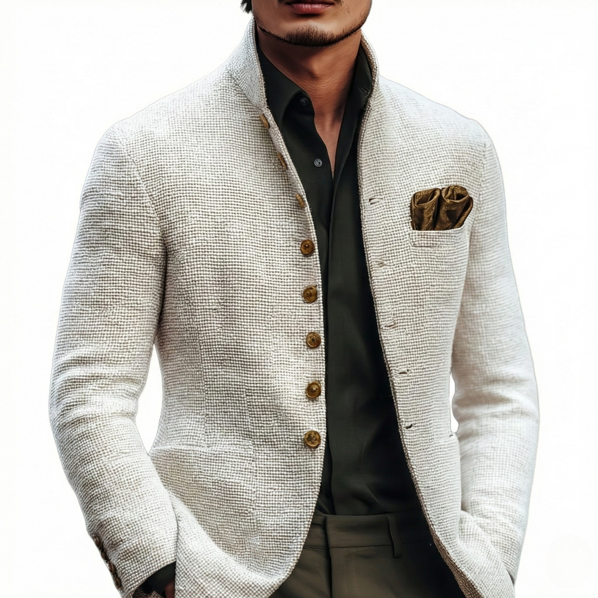 Kessoro Men's Single-Breasted Cotton-Blend Cardigan — view 3