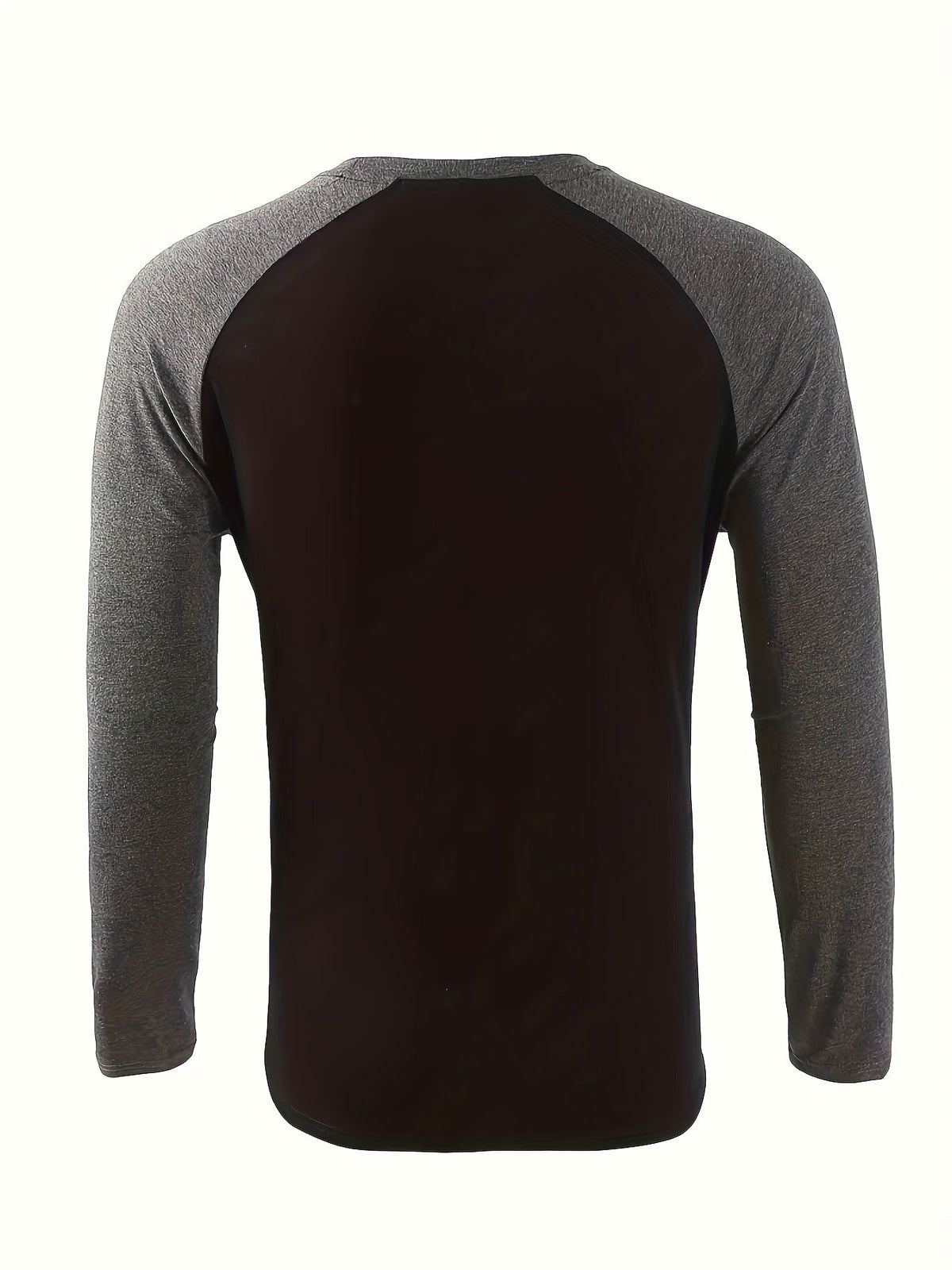 Men's two-tone raglan long-sleeve t-shirt in black, light grey and white, detail view