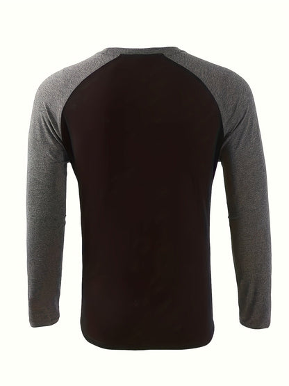 Men's two-tone raglan long-sleeve t-shirt in black, light grey and white, detail view
