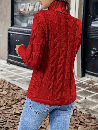 Kessoro women's cable-knit turtleneck sweater in red, black, grey, royal blue, violet, white and pink - product view 3
