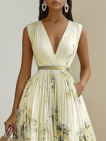 Kessoro women's sleeveless V-neck long wrap dress in pastel and jewel colourways