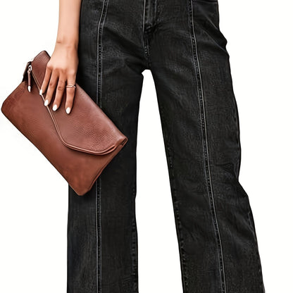 Kessoro women's high-waist cropped straight-leg jeans in royal blue and black - product view 6