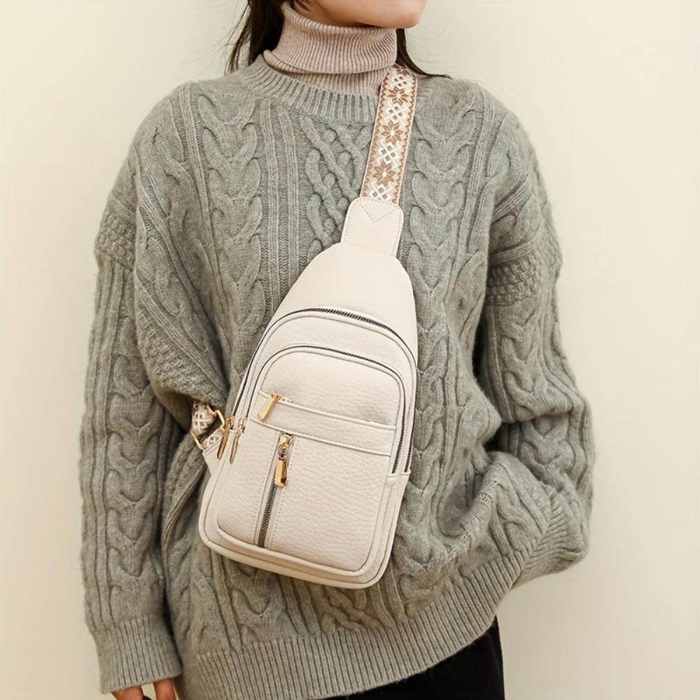 Kessoro women's multi-compartment side sling bag in khaki, light green, black, red and white