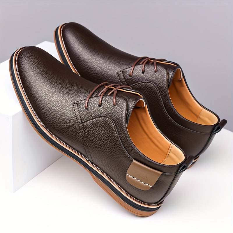 Men's classic leather-look lace-up derby shoes in brown and black, view 7