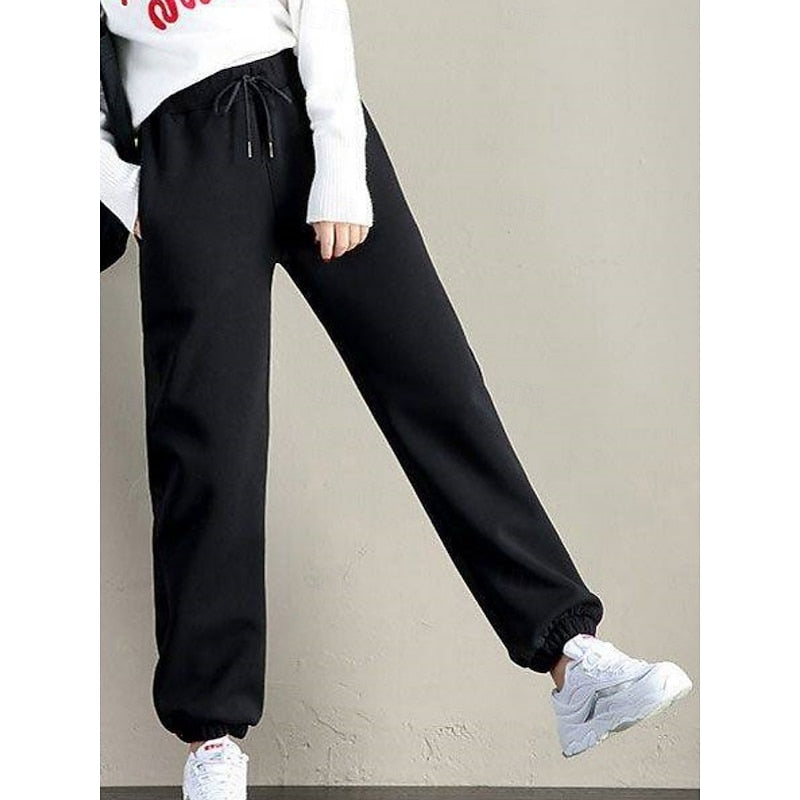 Kessoro women's high-waist fleece-lined drawstring joggers in pink, grey, black or yellow