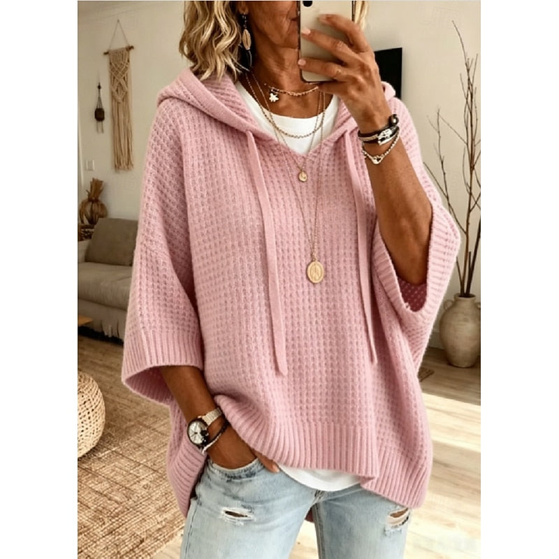 Kessoro relaxed waffle knit hoodie for women, view 2