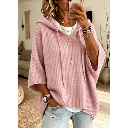 Kessoro relaxed waffle knit hoodie for women, view 2
