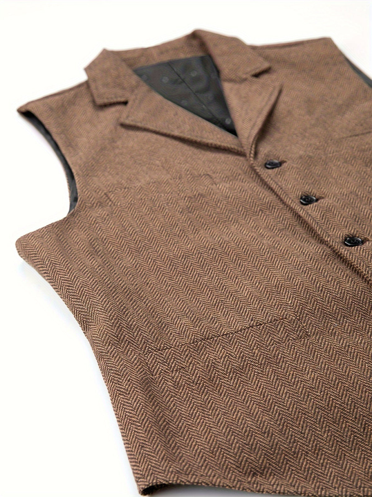 Kessoro Men's Refined Herringbone Tailored Waistcoat in black, coffee brown, royal blue, green and light brown - men's apparel, view 35 of 35