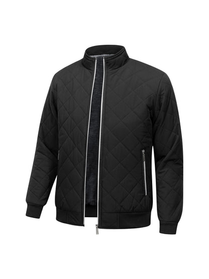 Kessoro unisex quilted bomber jacket in black with a full-length zip