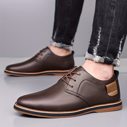 Men's classic leather-look lace-up derby shoes in brown and black, view 9