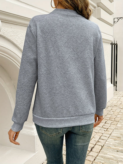 Kessoro women's asymmetrical button-neck knit sweater in space gray – image 9 of 10