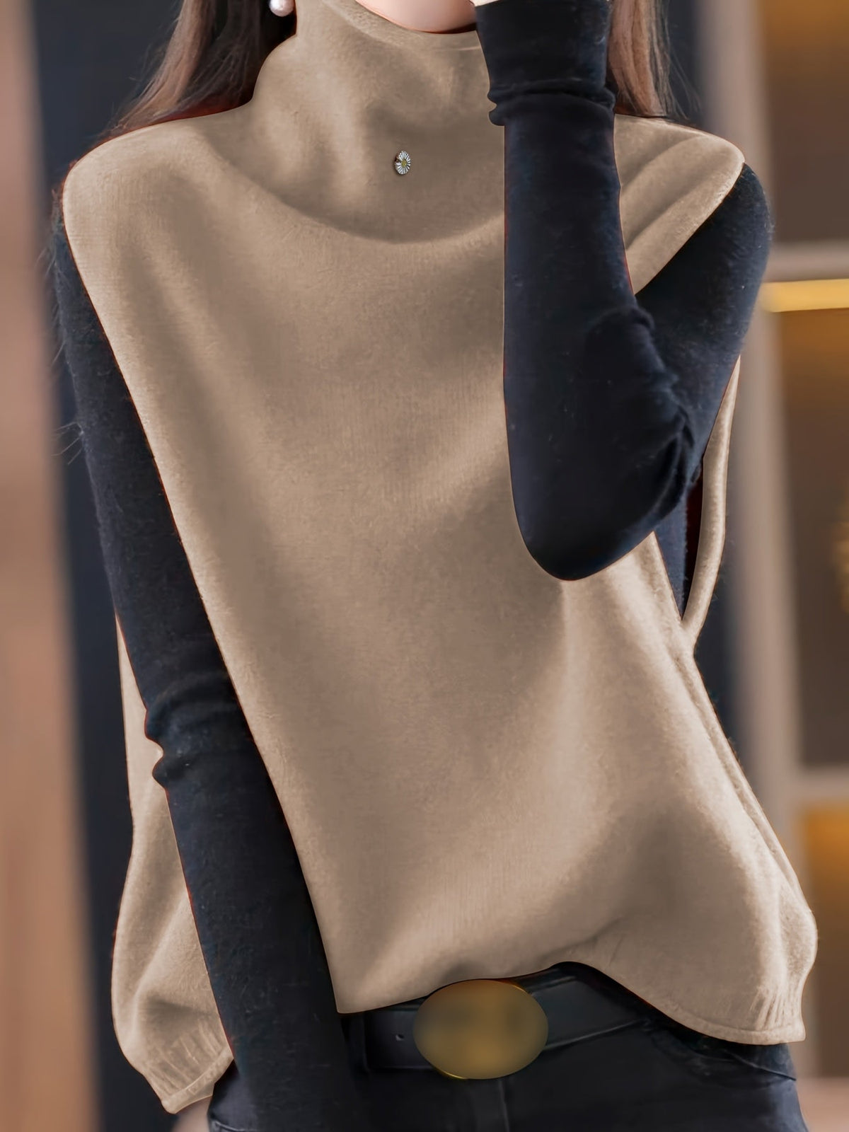 Kessoro women's refined high-neck sleeveless knit vest in elegant neutral colourways